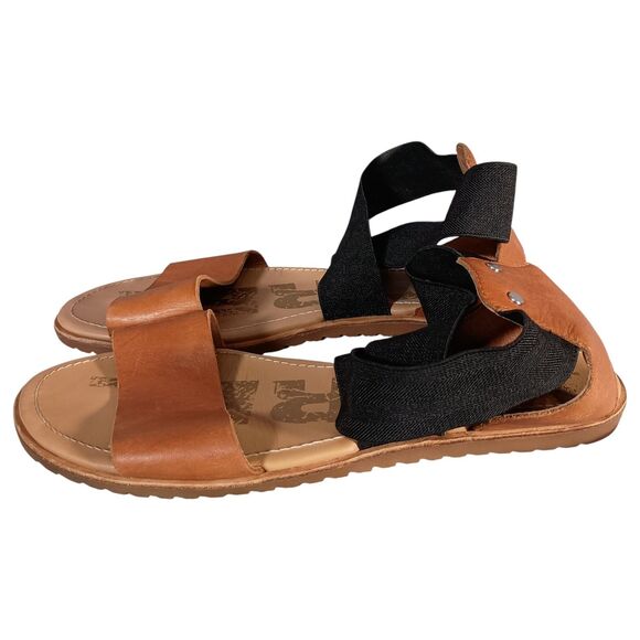 Sorel Ella II Sandals Black Brown Leather Elastic Strappy Flat Comfort 9 - Picture 6 of 9